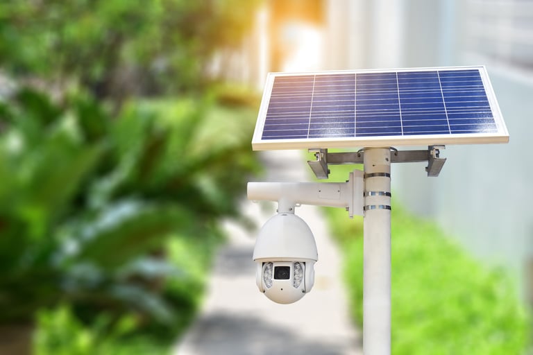 Solar powered outdoor security camera with solar panel and night vision