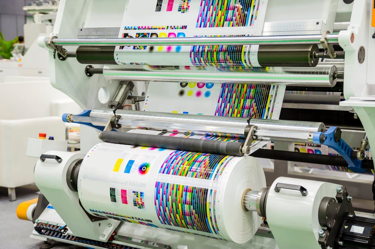 Professional printing press machinery in action