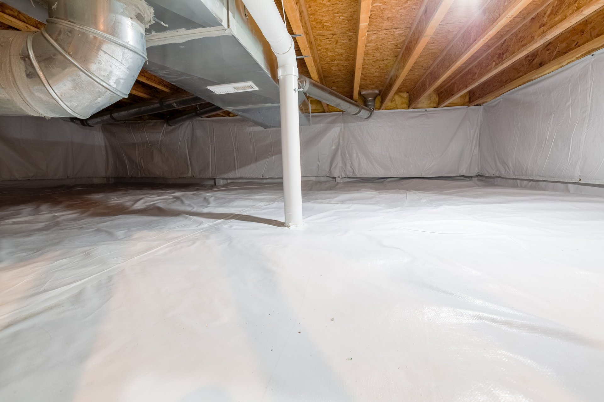 Crawl space fully encapsulated with insulation