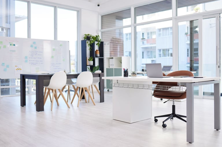 A clean, modern office space where creativity flows