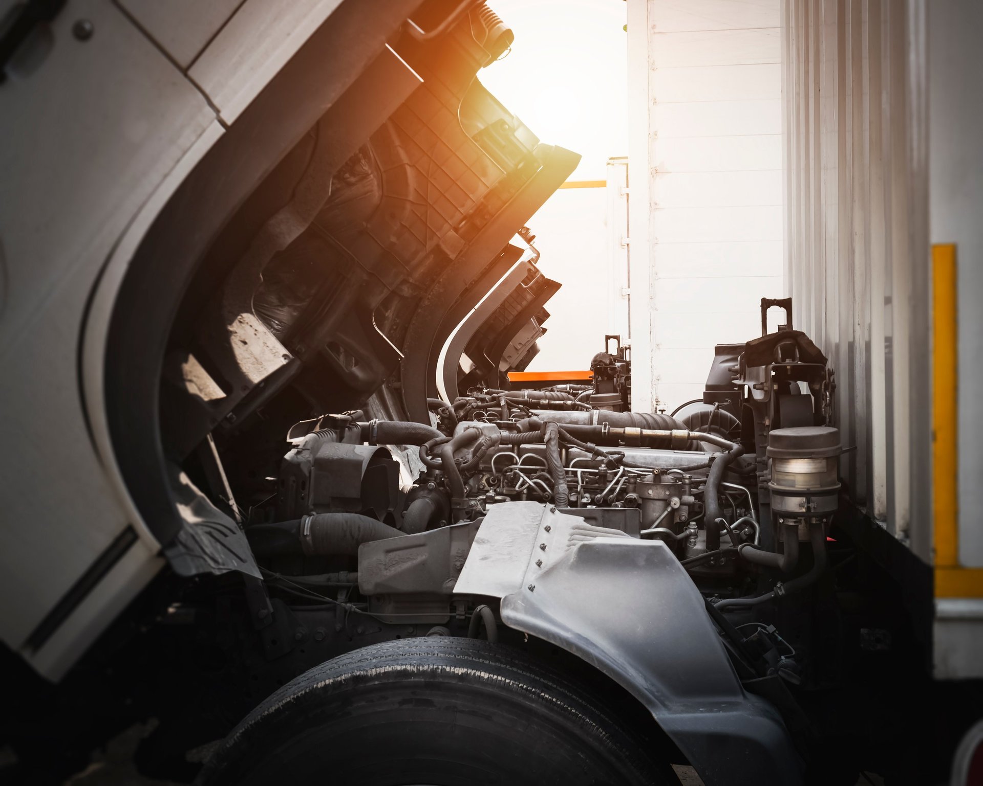 Trucks Engine Opening Hood for Maintenance and Repairing