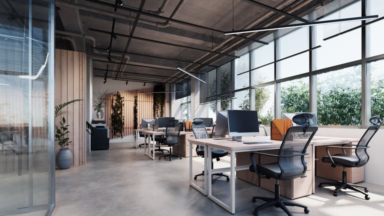 Modern office interior 3D rendering