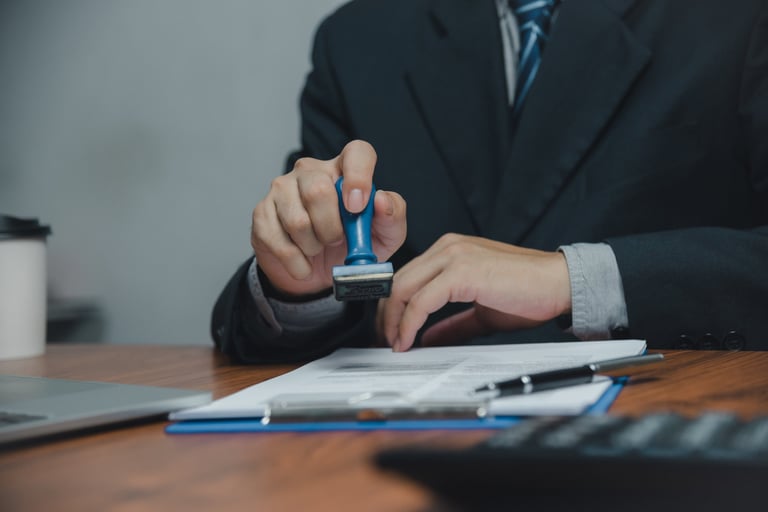 Notary stamping official documents