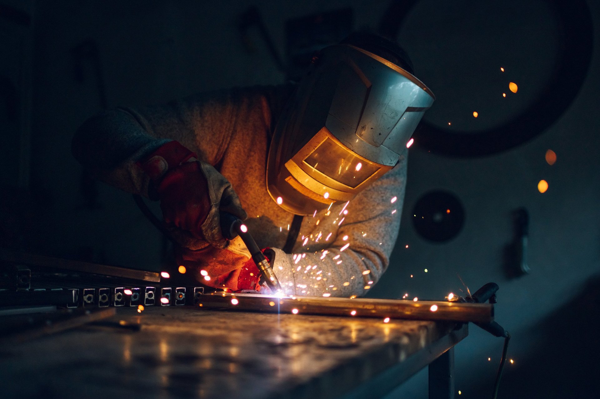 Welding workshop with sparks
