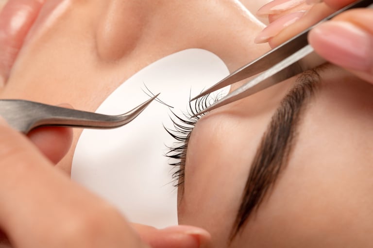 Beautiful woman with long eyelashes, natural lash lift result