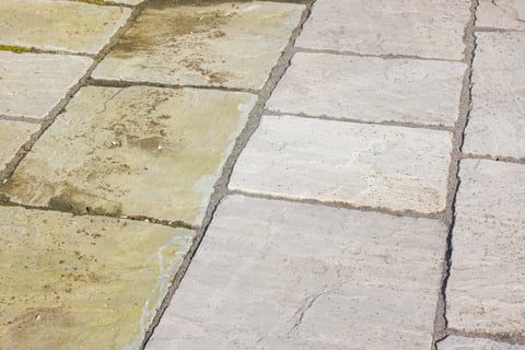 Sandstone paving before and after jet washing