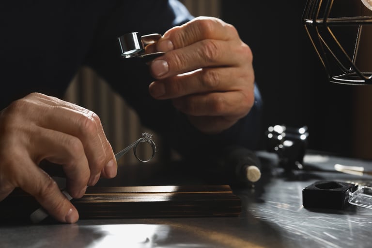Professional jeweler working with ring