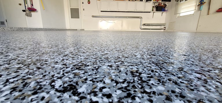 Garage with flake epoxy floor