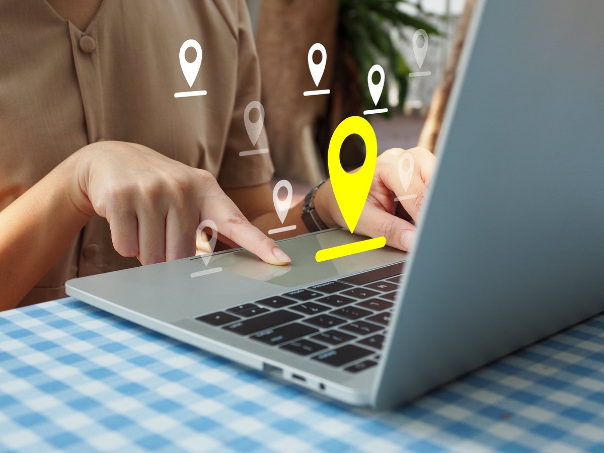 Map pins marking locations on a digital screen