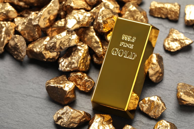 Gold ingots and nuggets