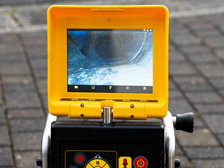Drain camera inspection screen showing pipe interior during CCTV survey