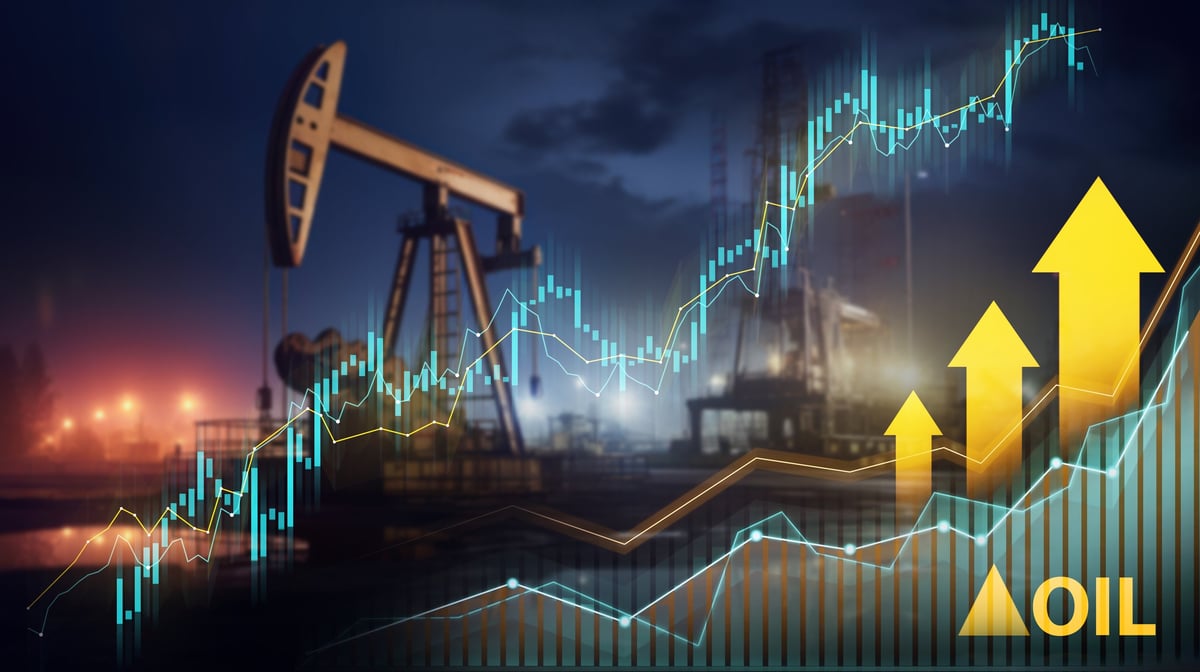 Oil drilling rigs with market charts