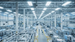 Modern manufacturing plant with advanced robotic arms