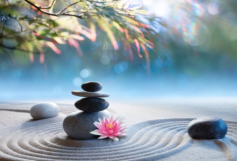 Japanese zen garden stones representing tranquility and balance