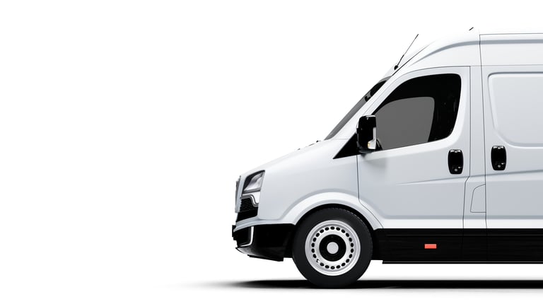 White commercial van on white background