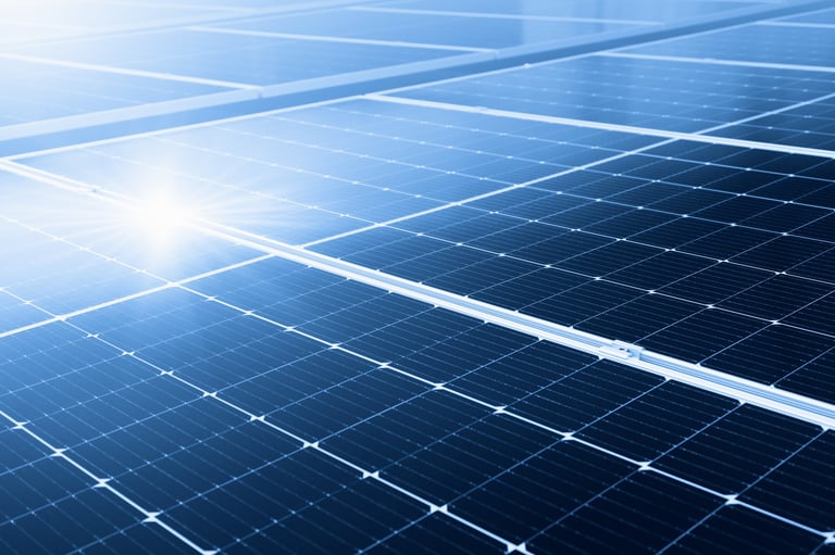 Solar panels photovoltaic module in blue tone, modern renewable energy technology