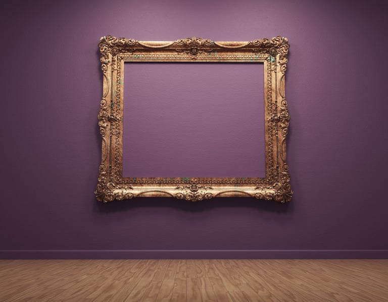 Empty picture frame on freshly painted wall, 3d render