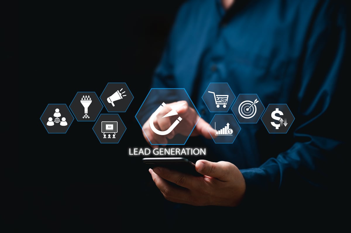 Businessman use data on smartphones to drive marketing automation