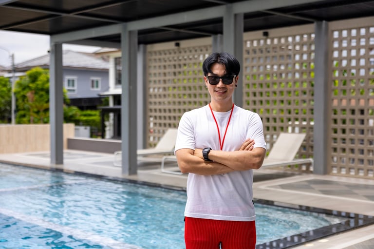 Professional lifeguard at pool