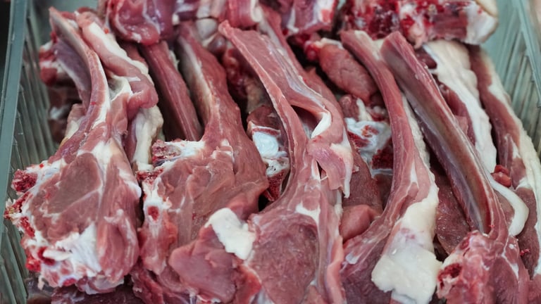 Lamb chops neatly arranged on display