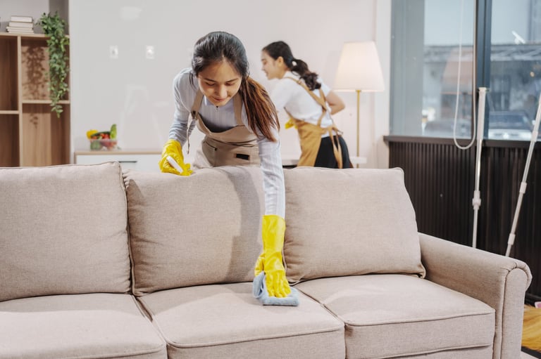 To renholdere som jobber på kontor