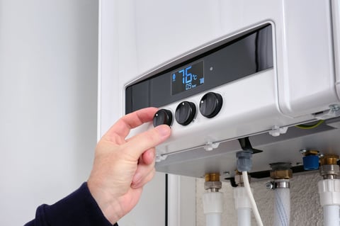 Water filtration system with blue filter housings — whole home water purification installation