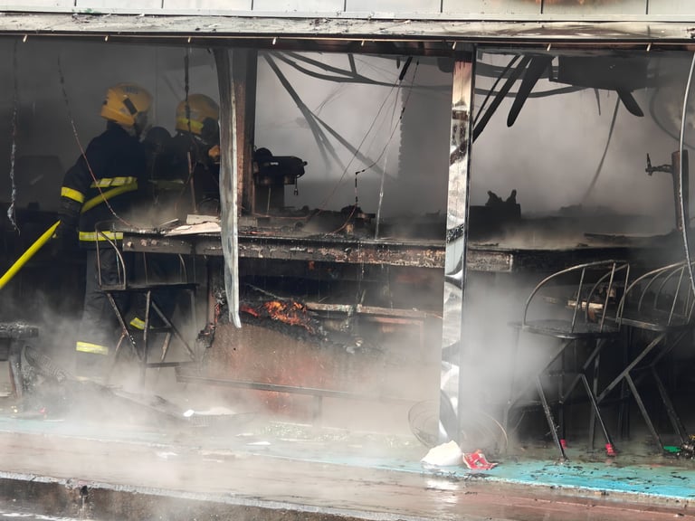 Fire damage restoration after building fire
