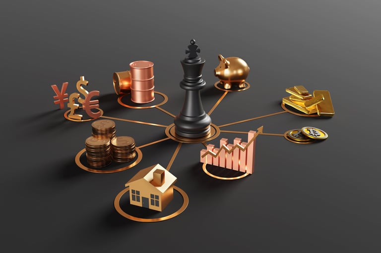 Gold chess pieces representing strategic wealth diversification and investment portfolio management