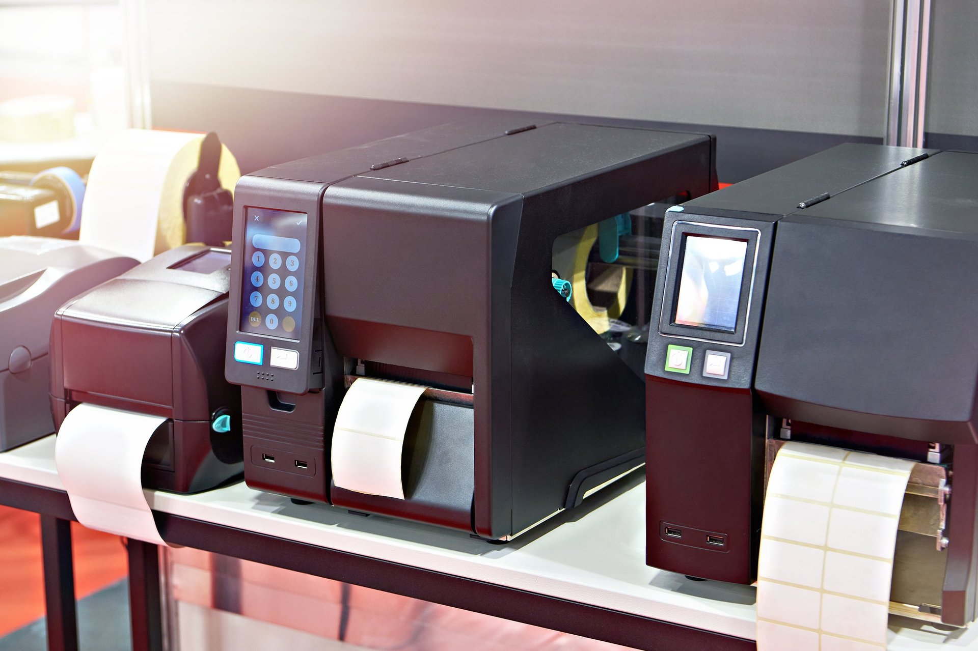 Industrial and desktop label printers in store