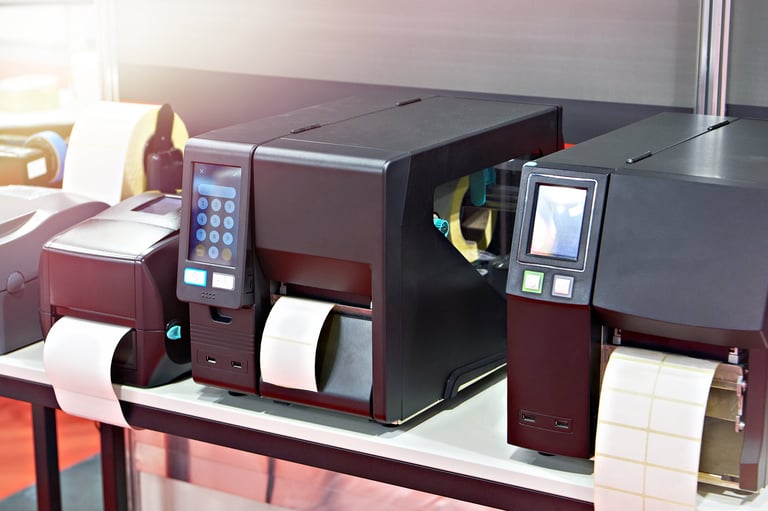 Industrial and desktop label printers in store