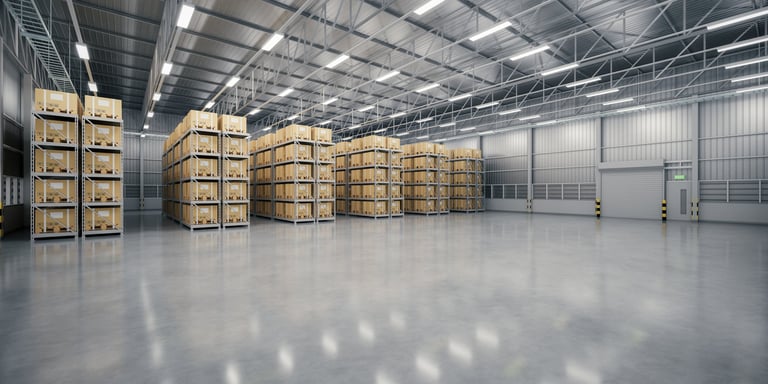 Warehouse industrial interior with polished concrete floors