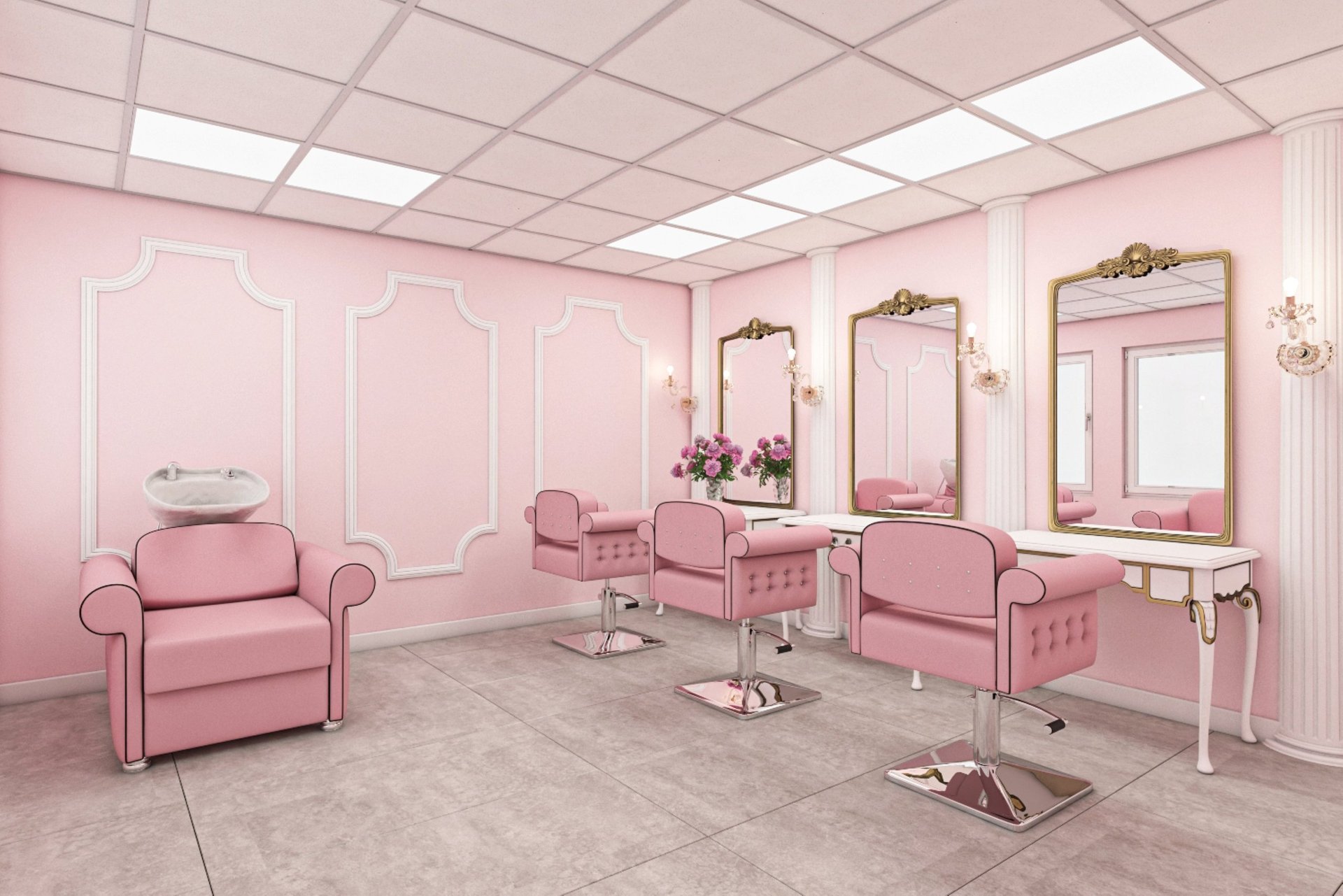 Modern pink-toned salon interior