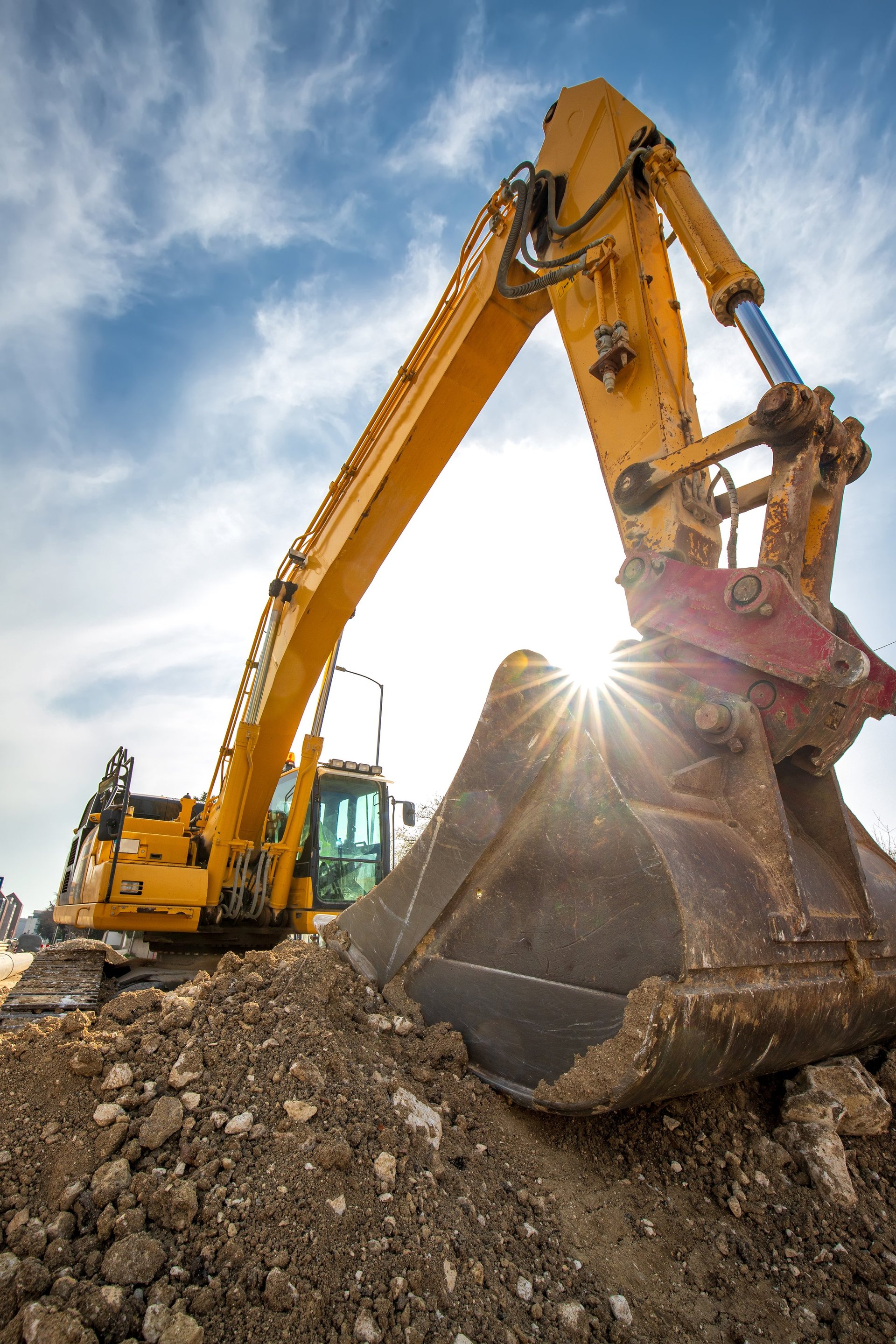 Crawler excavator during earthmoving works on construction site