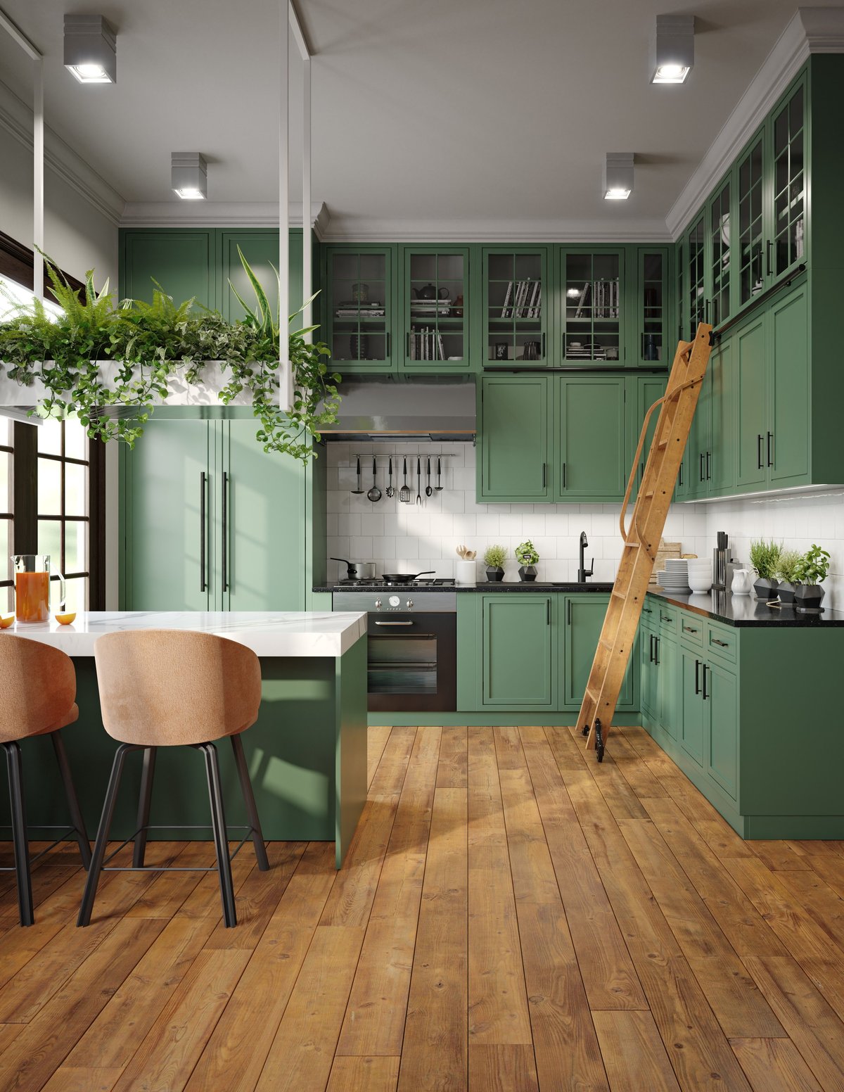 Modern green kitchen renovation by KM Renovations