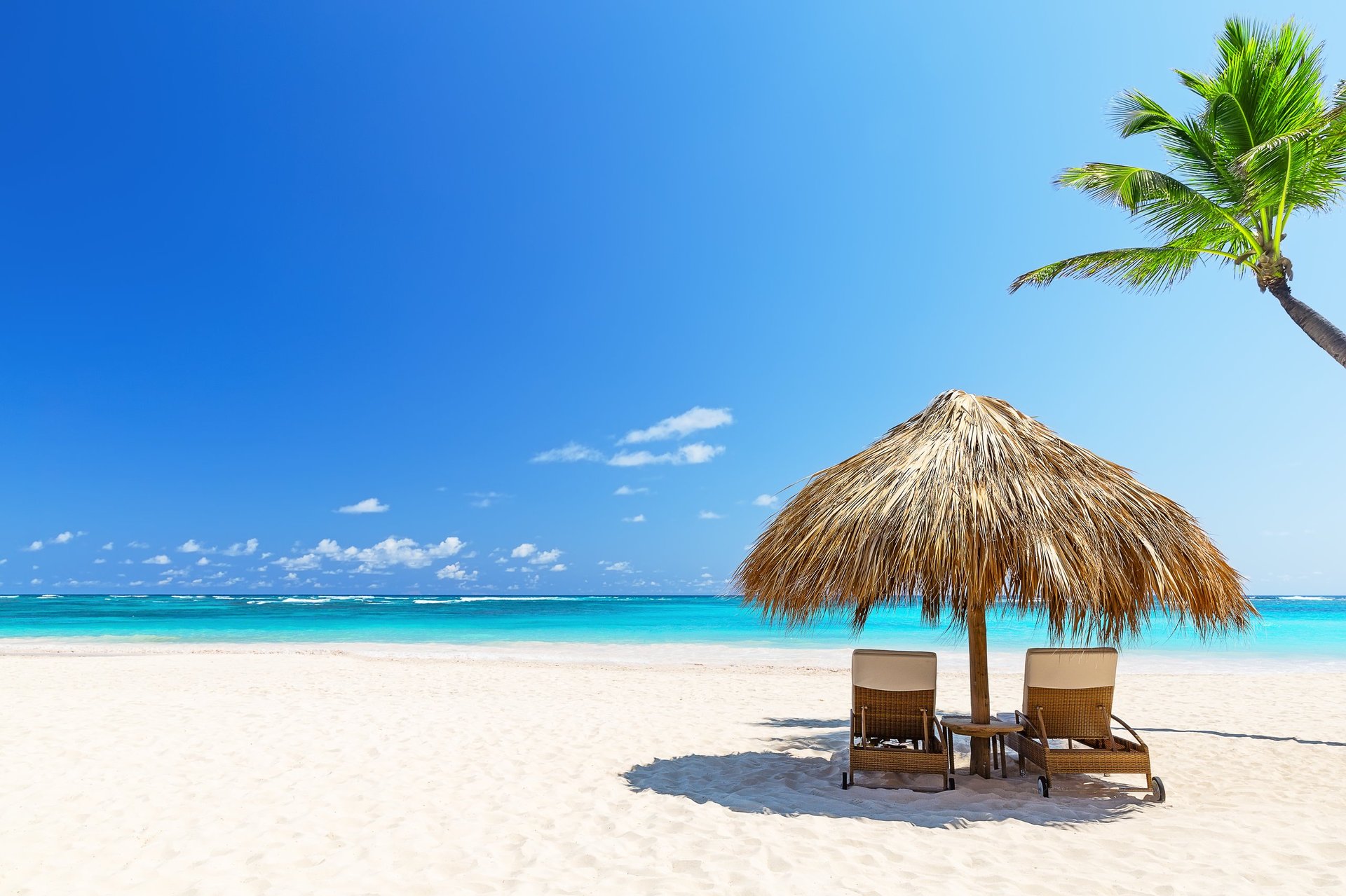 Beautiful beach with chairs in Punta Cana
