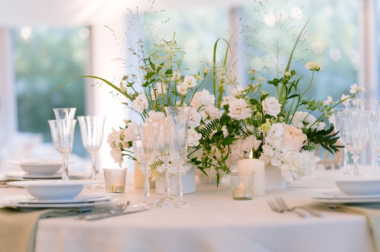 Elegant floral decoration on an upholstered chair