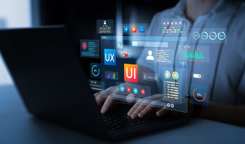 Holographic UI-UX display showing design concepts