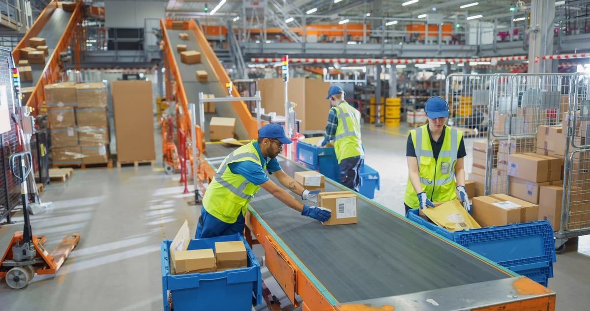 Taycan Advisors same-day delivery review - logistics and fulfillment workers managing packages in busy warehouse