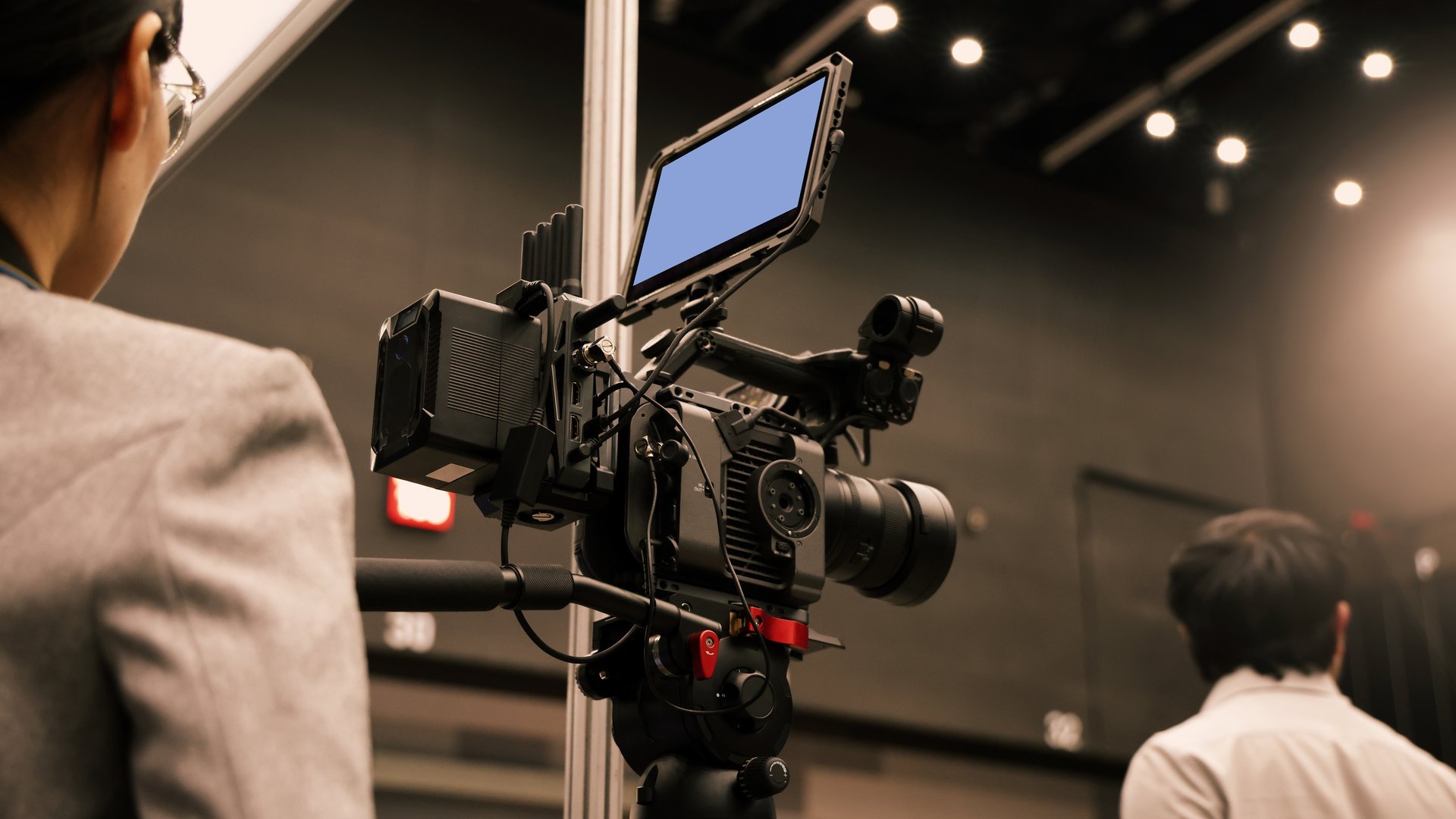 Professional cinema cameras on a studio set