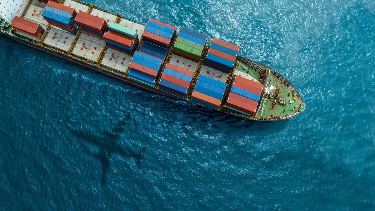 Freight shipping transport with cargo ship container — international trade logistics