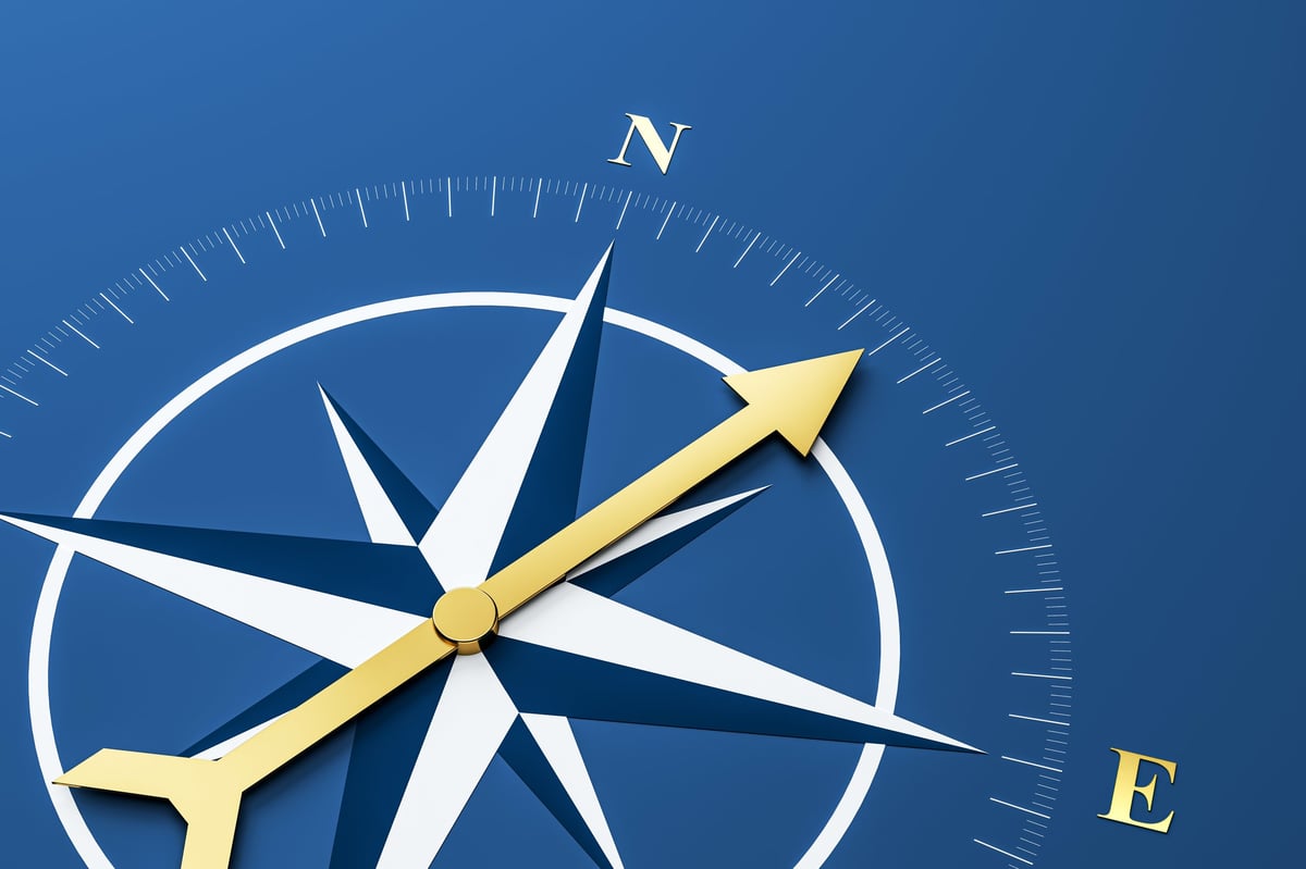 A compass symbolising direction in brand strategy, guiding business decisions
