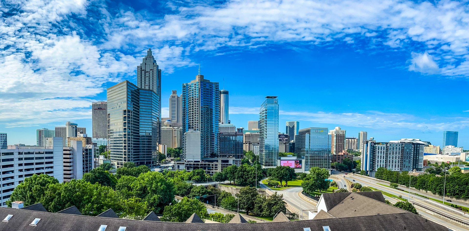 Atlanta skyline glowing at twilight