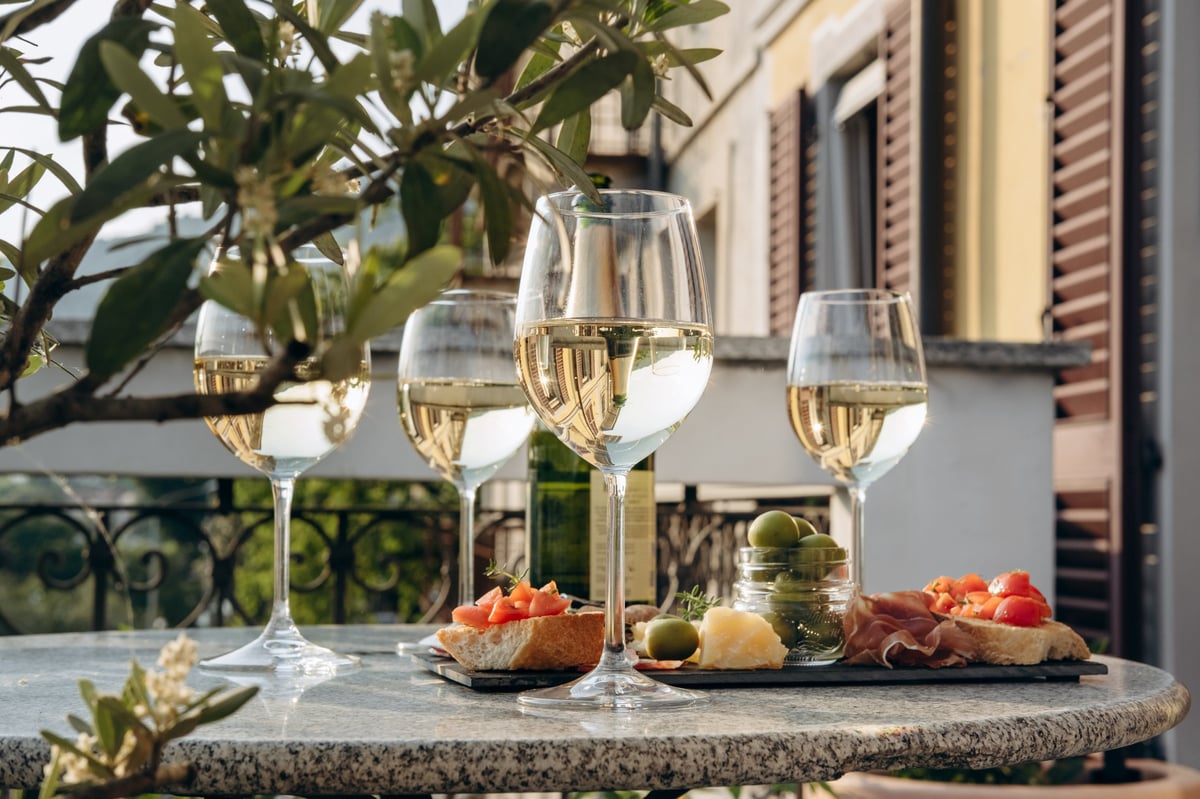 A glass of traditional Slovak wine with local treats