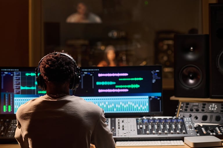 Audio engineer in professional recording studio