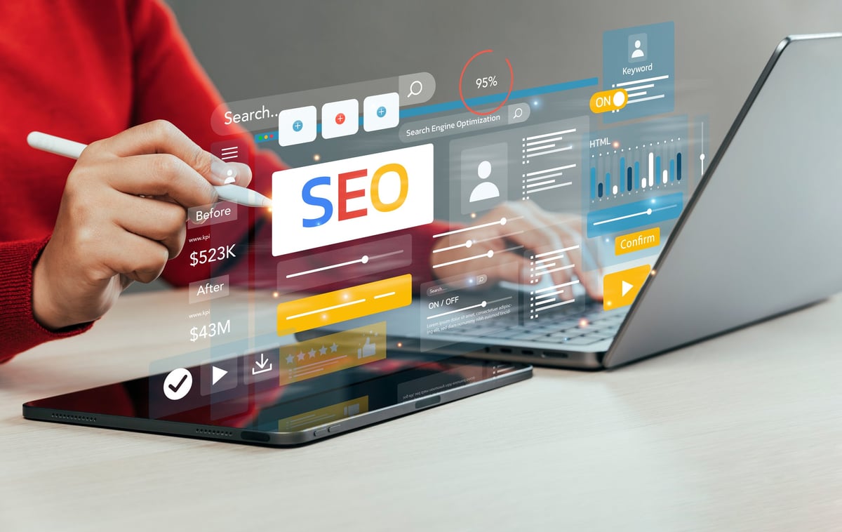 Business analytics dashboard showing search and marketing optimisation