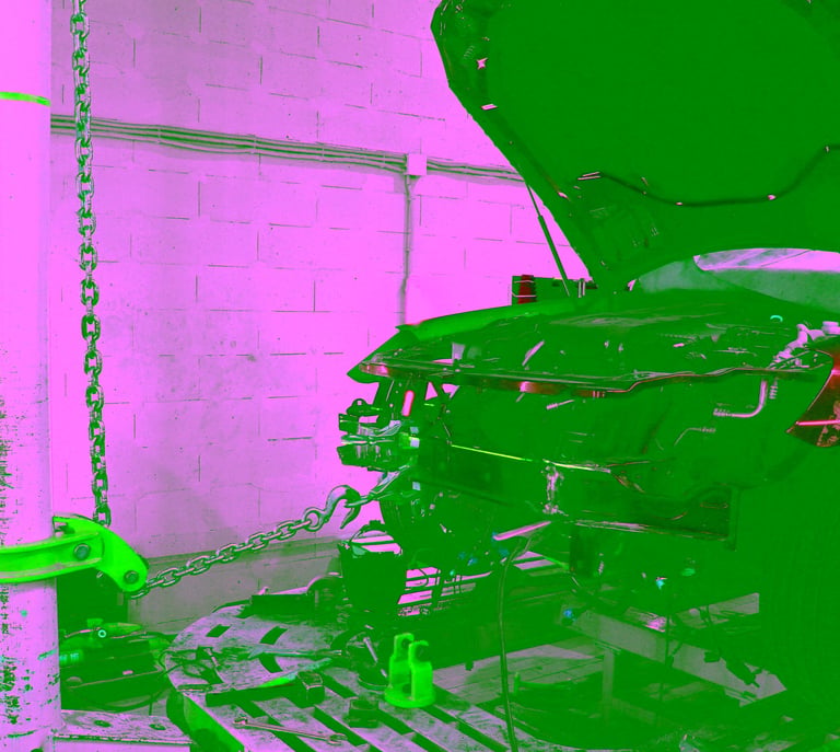 Collision repair on frame straightening rack