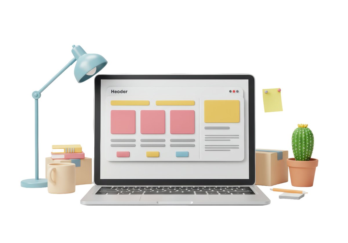 Modern website homepage layout displayed on a laptop screen in a bright workspace