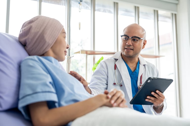 Healthcare professional providing compassionate oncology support and consultation