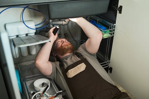 Technician maintaining a water filtration system