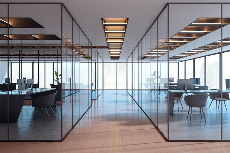 Empty office interior with glass partitions